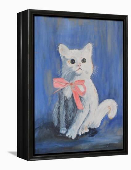 White Cat with Pink Bow-mcpuckette-Framed Premier Image Canvas