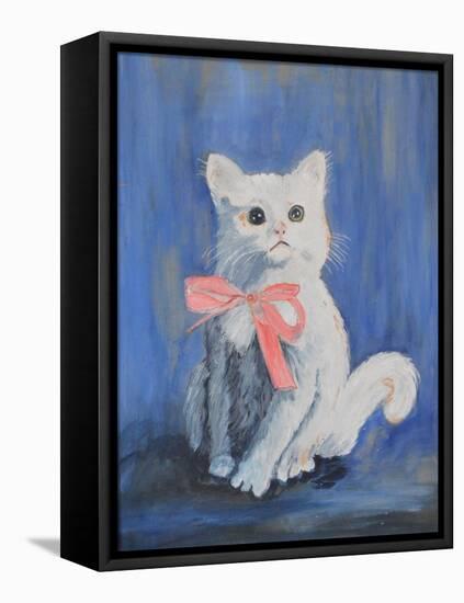 White Cat with Pink Bow-mcpuckette-Framed Premier Image Canvas