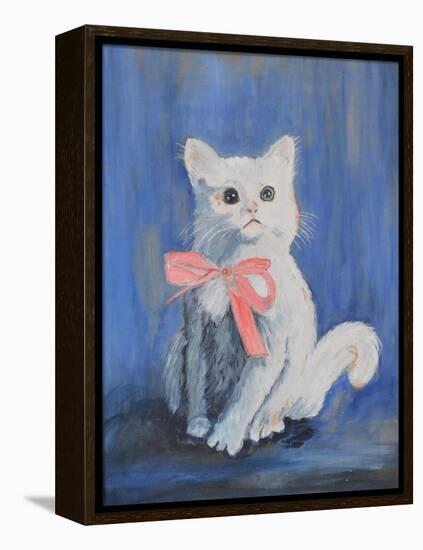White Cat with Pink Bow-mcpuckette-Framed Premier Image Canvas