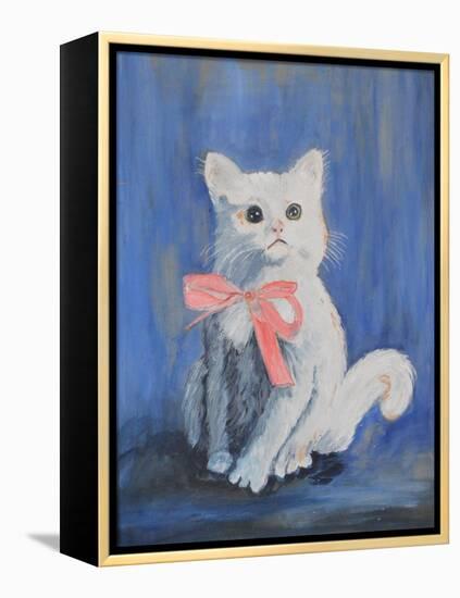 White Cat with Pink Bow-mcpuckette-Framed Premier Image Canvas