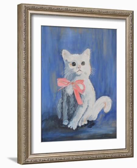 White Cat with Pink Bow-mcpuckette-Framed Photographic Print