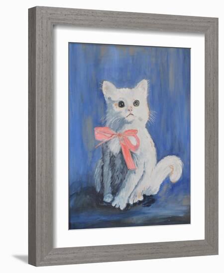 White Cat with Pink Bow-mcpuckette-Framed Photographic Print