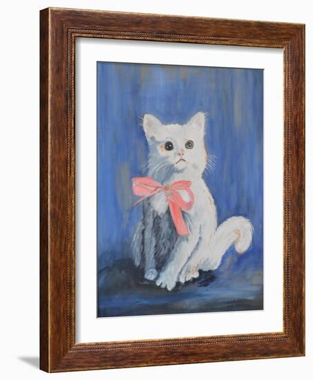 White Cat with Pink Bow-mcpuckette-Framed Photographic Print