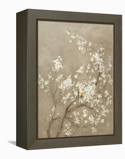 White Cherry Blossom I Neutral Crop Bird-Danhui Nai-Framed Stretched Canvas