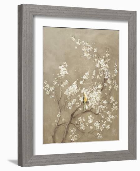 White Cherry Blossom I Neutral Crop Bird-Danhui Nai-Framed Premium Giclee Print