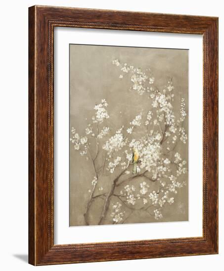 White Cherry Blossom I Neutral Crop Bird-Danhui Nai-Framed Premium Giclee Print