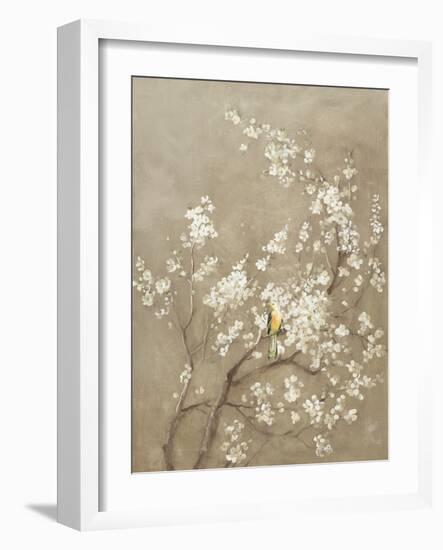 White Cherry Blossom I Neutral Crop Bird-Danhui Nai-Framed Premium Giclee Print