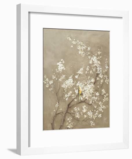 White Cherry Blossom I Neutral Crop Bird-Danhui Nai-Framed Art Print