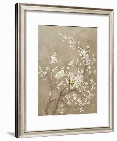 White Cherry Blossom I Neutral Crop Bird-Danhui Nai-Framed Art Print