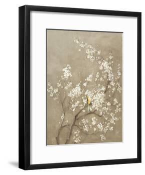 White Cherry Blossom I Neutral Crop Bird-Danhui Nai-Framed Art Print