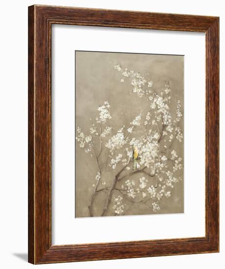 White Cherry Blossom I Neutral Crop Bird-Danhui Nai-Framed Art Print