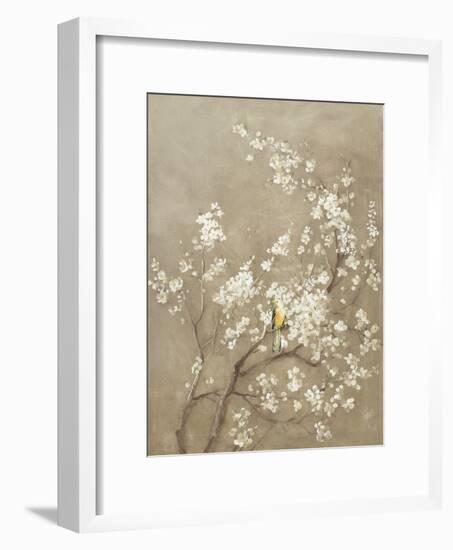 White Cherry Blossom I Neutral Crop Bird-Danhui Nai-Framed Art Print