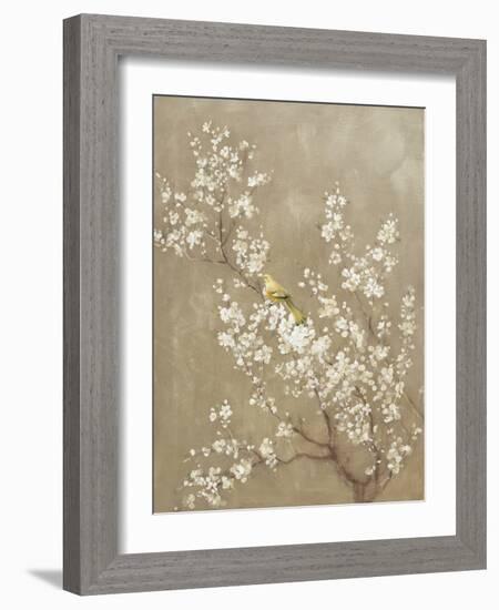 White Cherry Blossom II Neutral Crop Bird-Danhui Nai-Framed Art Print