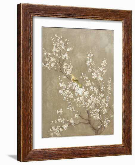 White Cherry Blossom II Neutral Crop Bird-Danhui Nai-Framed Art Print