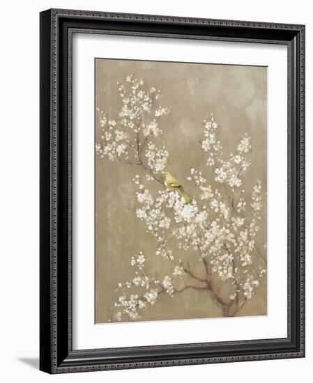 White Cherry Blossom II Neutral Crop Bird-Danhui Nai-Framed Art Print