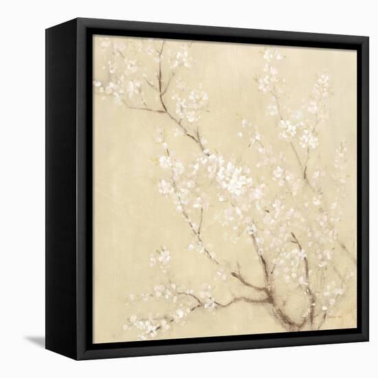 White Cherry Blossoms I Linen Crop-Danhui Nai-Framed Stretched Canvas