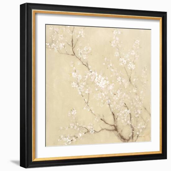 White Cherry Blossoms I Linen Crop-Danhui Nai-Framed Premium Giclee Print