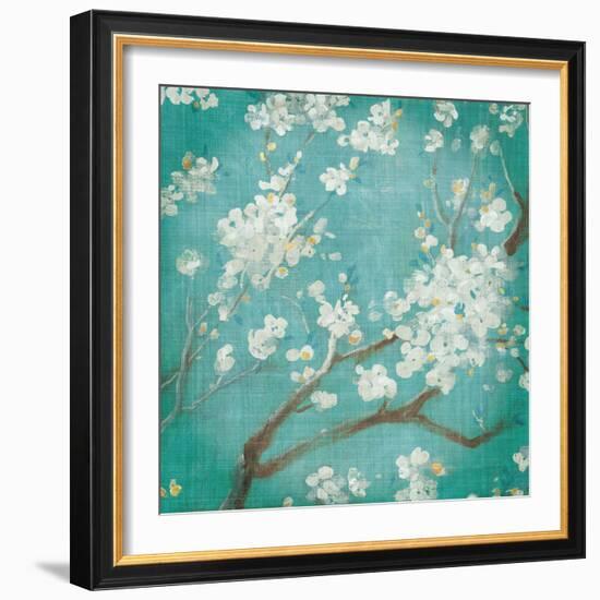 White Cherry Blossoms I on Blue Aged No Bird-Danhui Nai-Framed Art Print