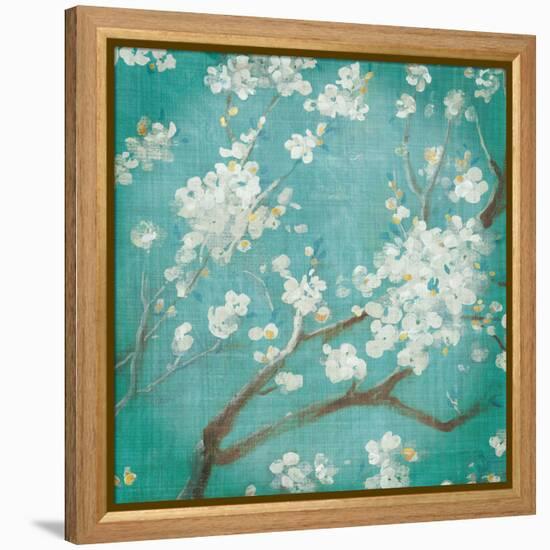 White Cherry Blossoms I on Blue Aged No Bird-Danhui Nai-Framed Stretched Canvas