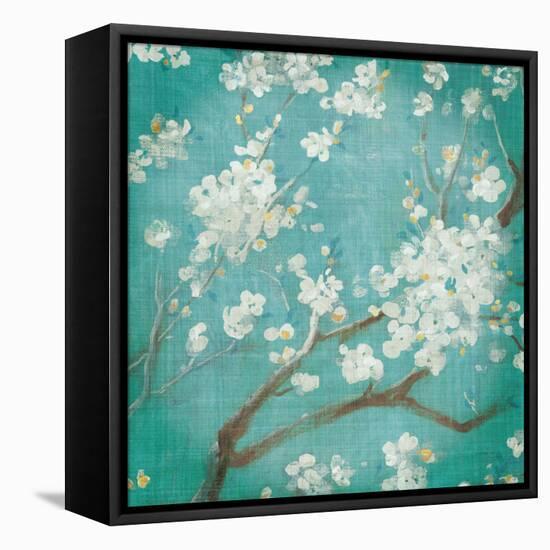 White Cherry Blossoms I on Blue Aged No Bird-Danhui Nai-Framed Stretched Canvas