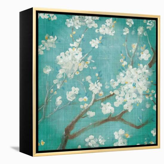 White Cherry Blossoms I on Blue Aged No Bird-Danhui Nai-Framed Stretched Canvas