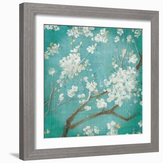 White Cherry Blossoms I on Blue Aged No Bird-Danhui Nai-Framed Premium Giclee Print