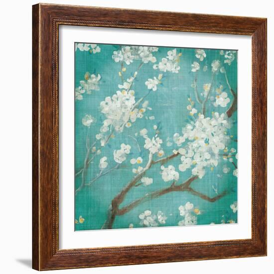 White Cherry Blossoms I on Blue Aged No Bird-Danhui Nai-Framed Premium Giclee Print
