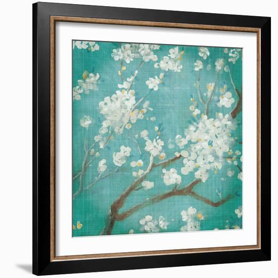 White Cherry Blossoms I on Blue Aged No Bird-Danhui Nai-Framed Premium Giclee Print