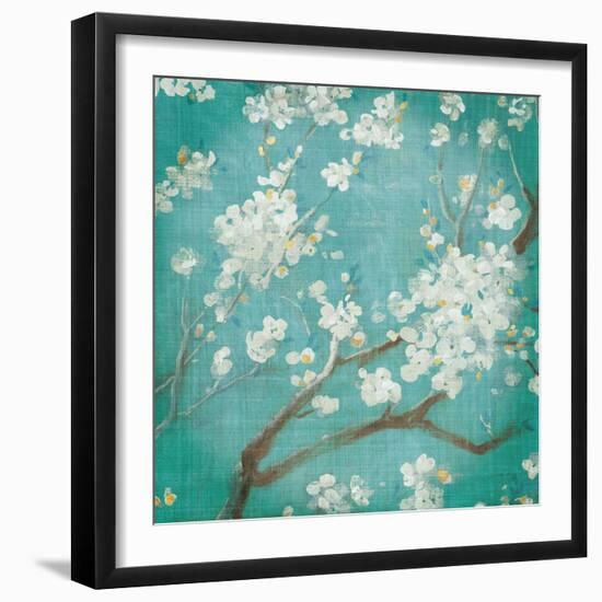 White Cherry Blossoms I on Blue Aged No Bird-Danhui Nai-Framed Premium Giclee Print