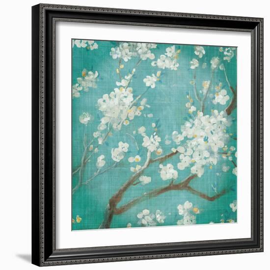 White Cherry Blossoms I on Blue Aged No Bird-Danhui Nai-Framed Premium Giclee Print