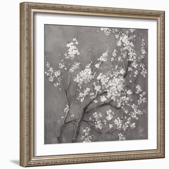 White Cherry Blossoms I on Grey Crop-Danhui Nai-Framed Premium Giclee Print