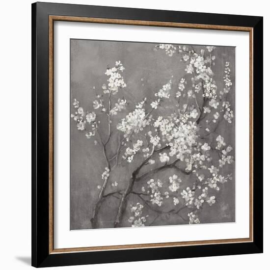 White Cherry Blossoms I on Grey Crop-Danhui Nai-Framed Premium Giclee Print