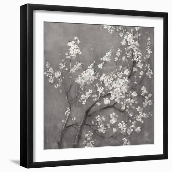 White Cherry Blossoms I on Grey Crop-Danhui Nai-Framed Premium Giclee Print