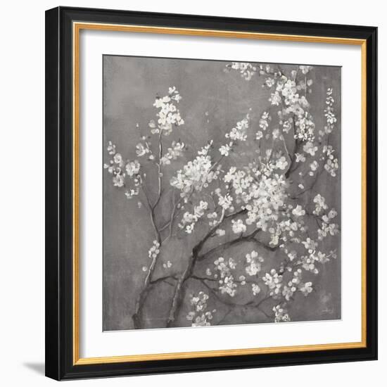 White Cherry Blossoms I on Grey Crop-Danhui Nai-Framed Premium Giclee Print