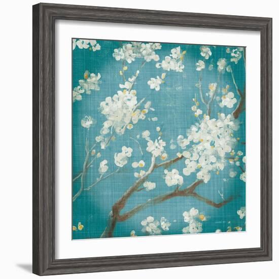 White Cherry Blossoms I on Teal Aged no Bird-Danhui Nai-Framed Art Print