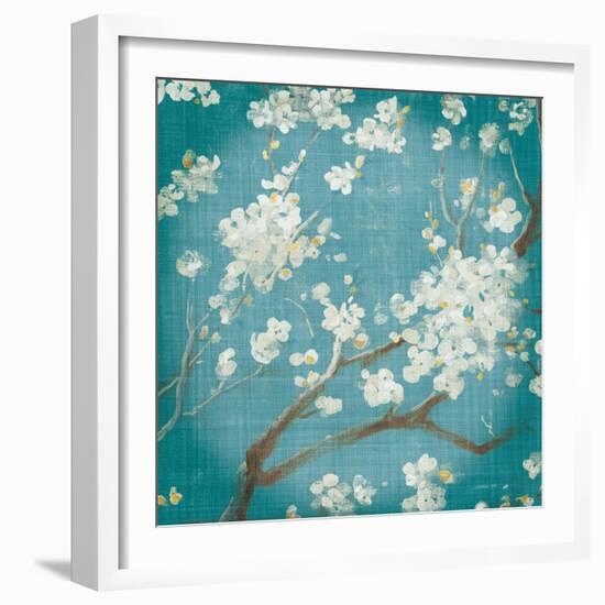 White Cherry Blossoms I on Teal Aged no Bird-Danhui Nai-Framed Art Print