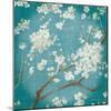 White Cherry Blossoms I on Teal Aged no Bird-Danhui Nai-Mounted Art Print