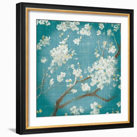 White Cherry Blossoms I on Teal Aged no Bird-Danhui Nai-Framed Art Print