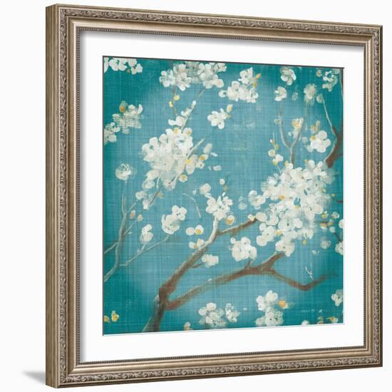 White Cherry Blossoms I on Teal Aged no Bird-Danhui Nai-Framed Premium Giclee Print