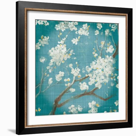 White Cherry Blossoms I on Teal Aged no Bird-Danhui Nai-Framed Premium Giclee Print