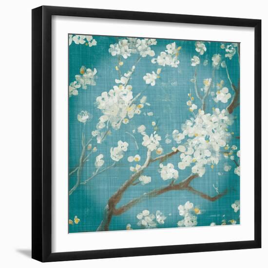 White Cherry Blossoms I on Teal Aged no Bird-Danhui Nai-Framed Premium Giclee Print