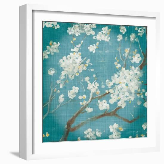 White Cherry Blossoms I on Teal Aged no Bird-Danhui Nai-Framed Premium Giclee Print