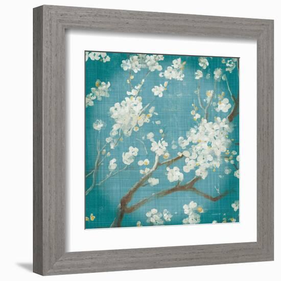 White Cherry Blossoms I on Teal Aged no Bird-Danhui Nai-Framed Art Print