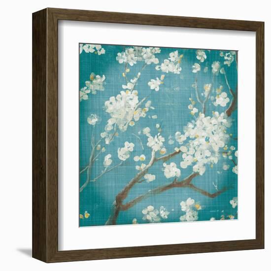 White Cherry Blossoms I on Teal Aged no Bird-Danhui Nai-Framed Art Print