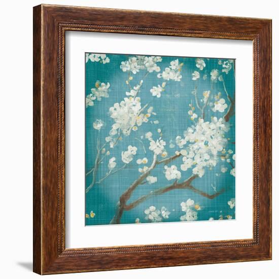 White Cherry Blossoms I on Teal Aged no Bird-Danhui Nai-Framed Art Print