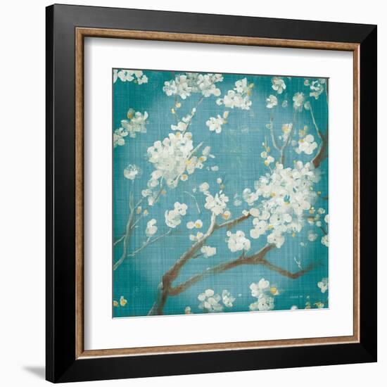 White Cherry Blossoms I on Teal Aged no Bird-Danhui Nai-Framed Art Print