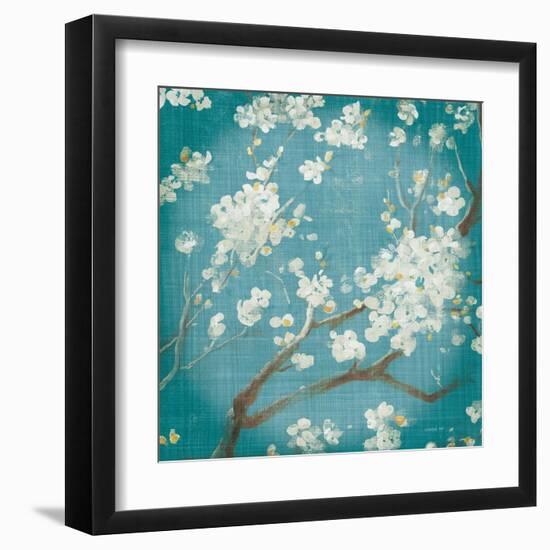 White Cherry Blossoms I on Teal Aged no Bird-Danhui Nai-Framed Art Print