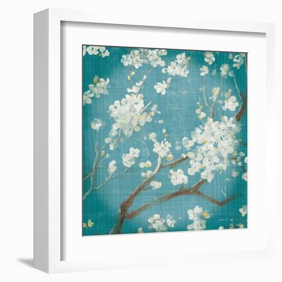 White Cherry Blossoms I on Teal Aged no Bird-Danhui Nai-Framed Art Print