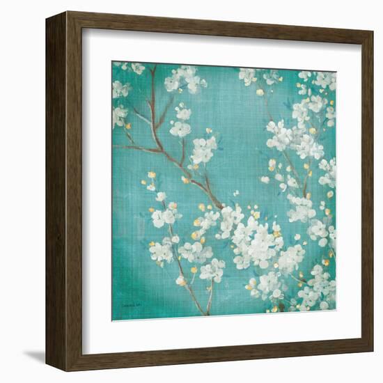 White Cherry Blossoms II on Blue Aged No Bird-Danhui Nai-Framed Art Print