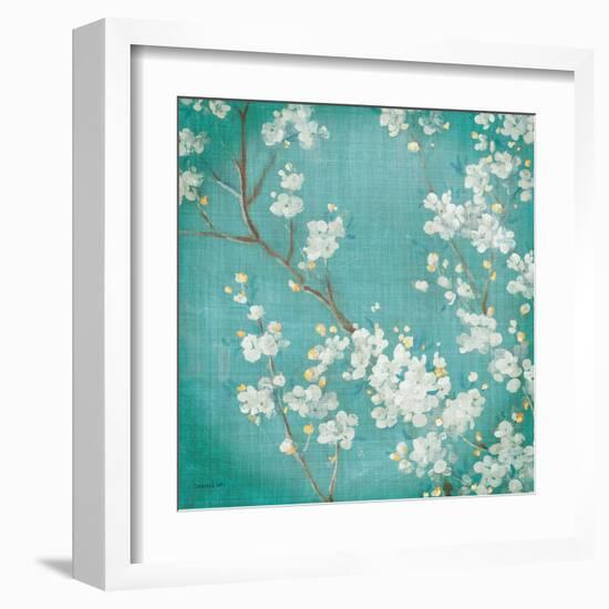 White Cherry Blossoms II on Blue Aged No Bird-Danhui Nai-Framed Art Print